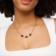 Black Enamel Clover Custom Name Necklace (Gold)