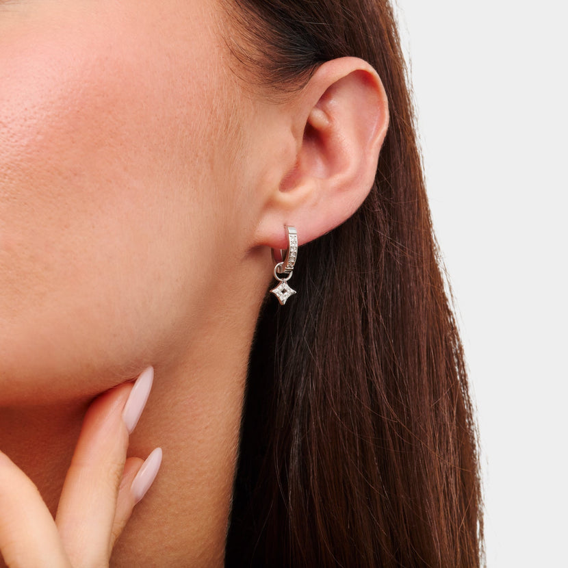 Moon and Back Star Huggie Earring Bundle (Silver)