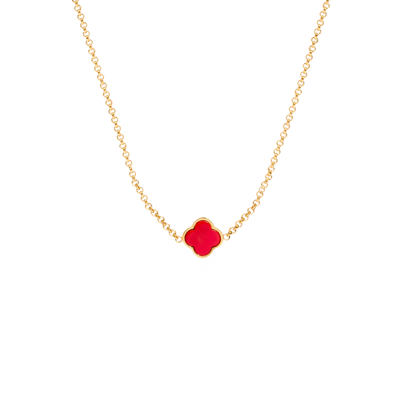 Red Custom Clover Name Necklace (Gold)