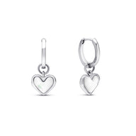 White Quartz Heart Huggie Earrings (Silver)