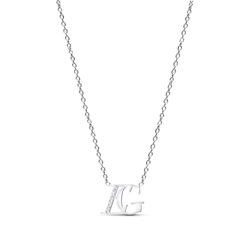 Double Initial Crystal Necklace (Silver)