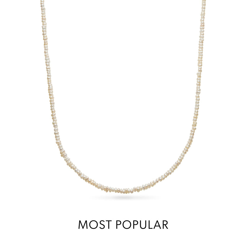 Layering Mini Pearl Beaded Chain Necklace (Silver)