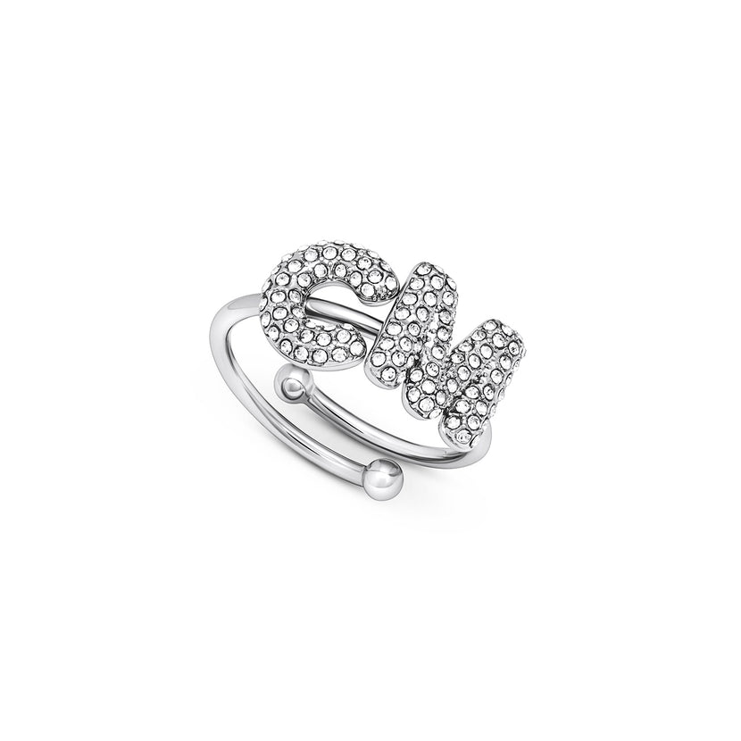 Spotlight Pavé Bubble Initial Ring (Silver)