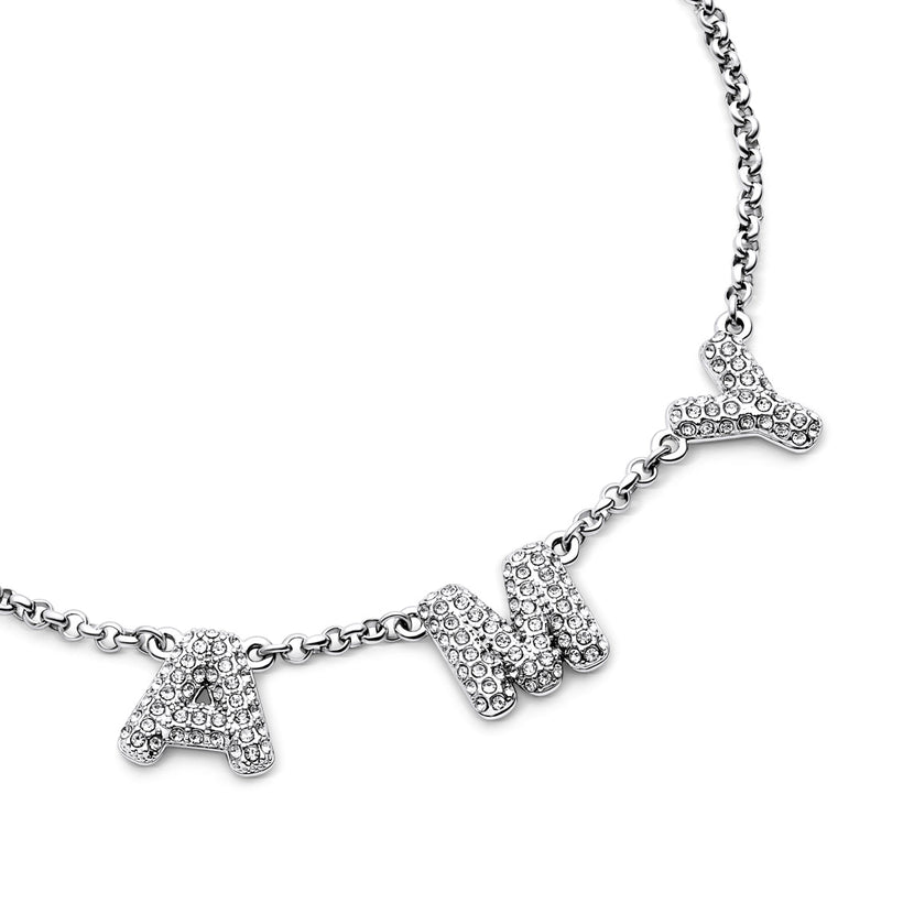 Spotlight Pavé Bubble Name Necklace (Silver)