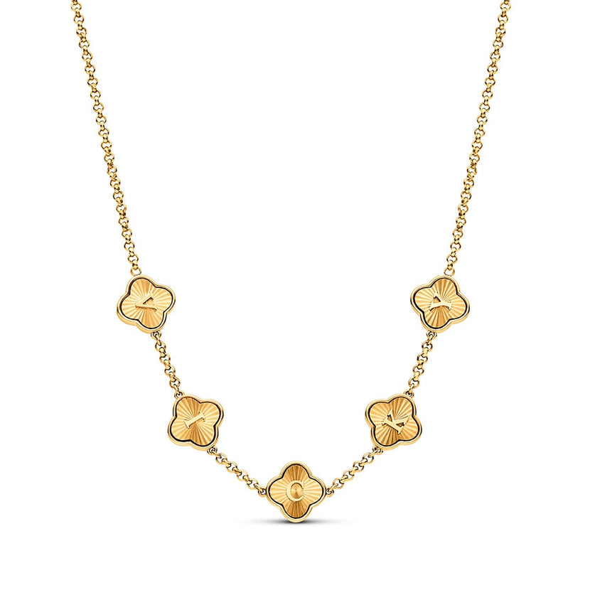 Textured Clover Custom Name Necklace (Gold)