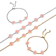 Rose Quartz Clover Custom Name Necklace (Silver)