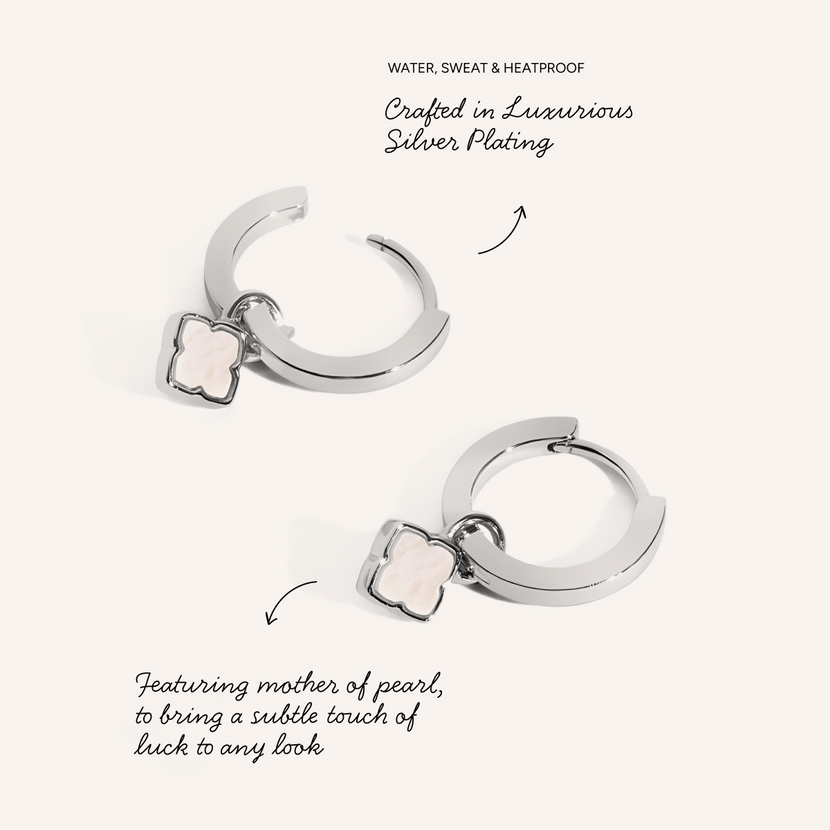 Fine Mini Pearl Clover Huggie Earrings (Silver)