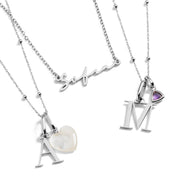 Personalised Initial & Droplet Birthstone Necklace (Silver)
