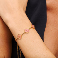 Rose Quartz Clover Custom Name Bracelet (Gold)