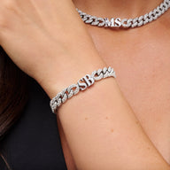 Pavé Initial Curb Bracelet (Silver)