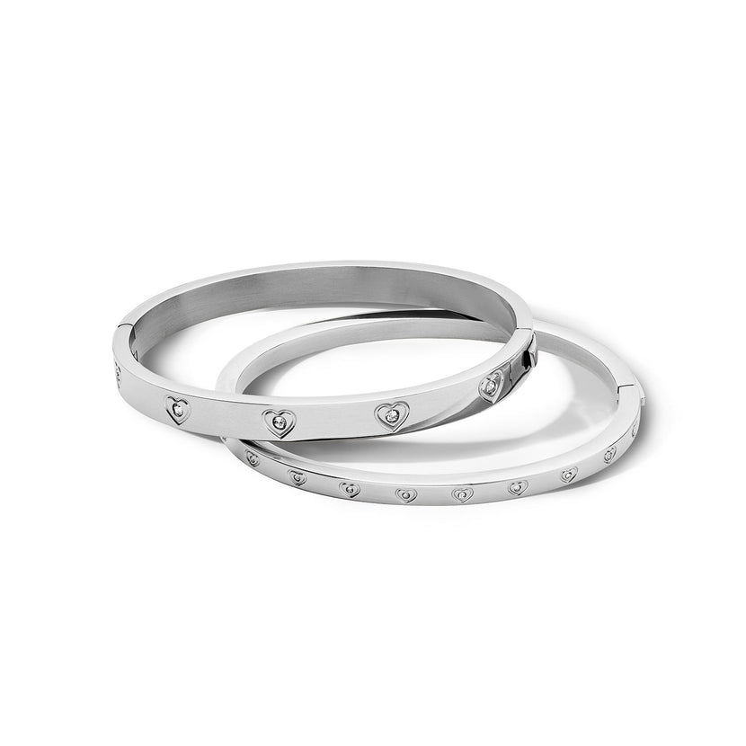 Statement Crystal Heart Bangle (Silver)