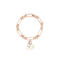 Letter & Birthstone Figaro Chain Bracelet (Rose Gold)