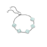 Amazonite Clover Custom Name Bracelet (Silver)