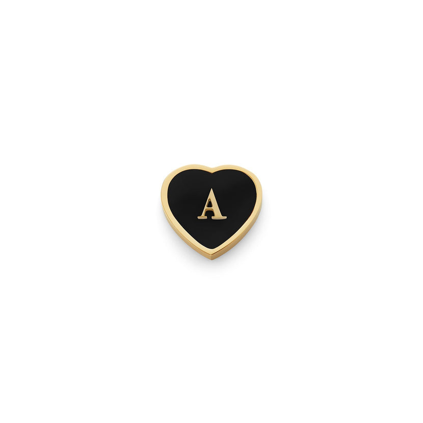 Black Enamel Heart Charms (Gold) - Initials