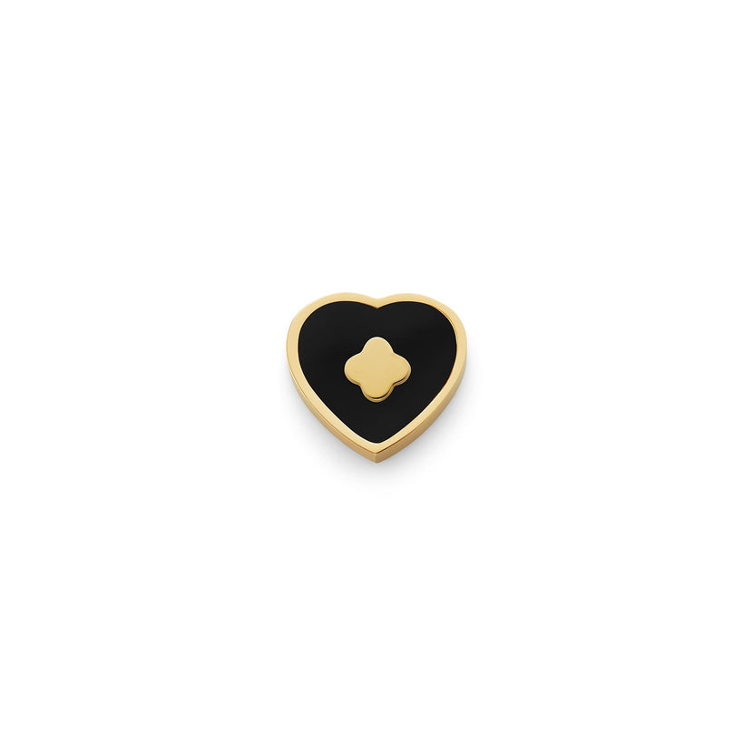 Black Enamel Heart Charms (Gold) - Clover