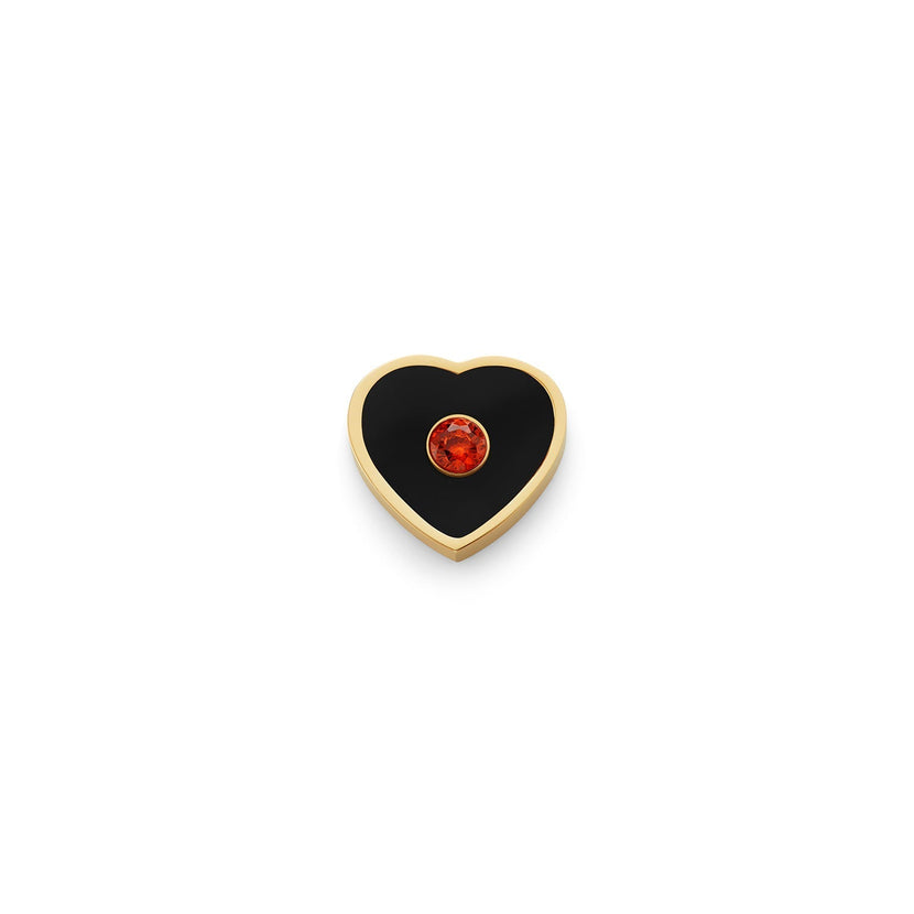 Black Enamel Heart Charms (Gold) - Birthstone