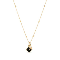 Black Enamel Clover & Initial Necklace (Gold)