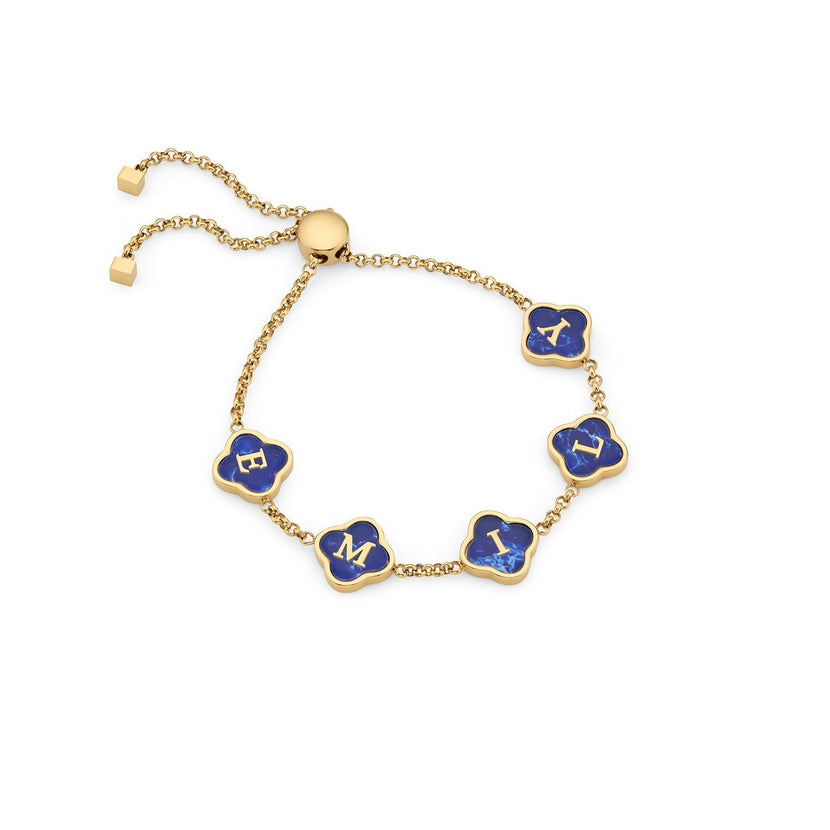 Rose Quartz Clover Custom Name Bracelet (Gold)