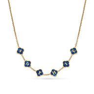 Rose Quartz Clover Custom Name Necklace (Gold)