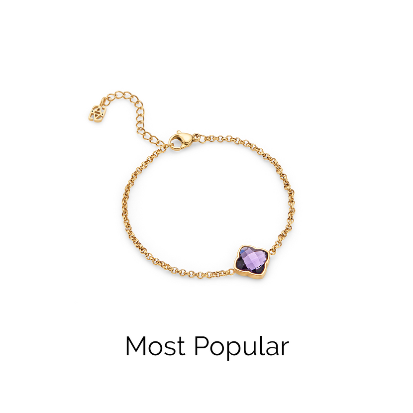 Faceted Birthstone Clover Bracelet (Gold)