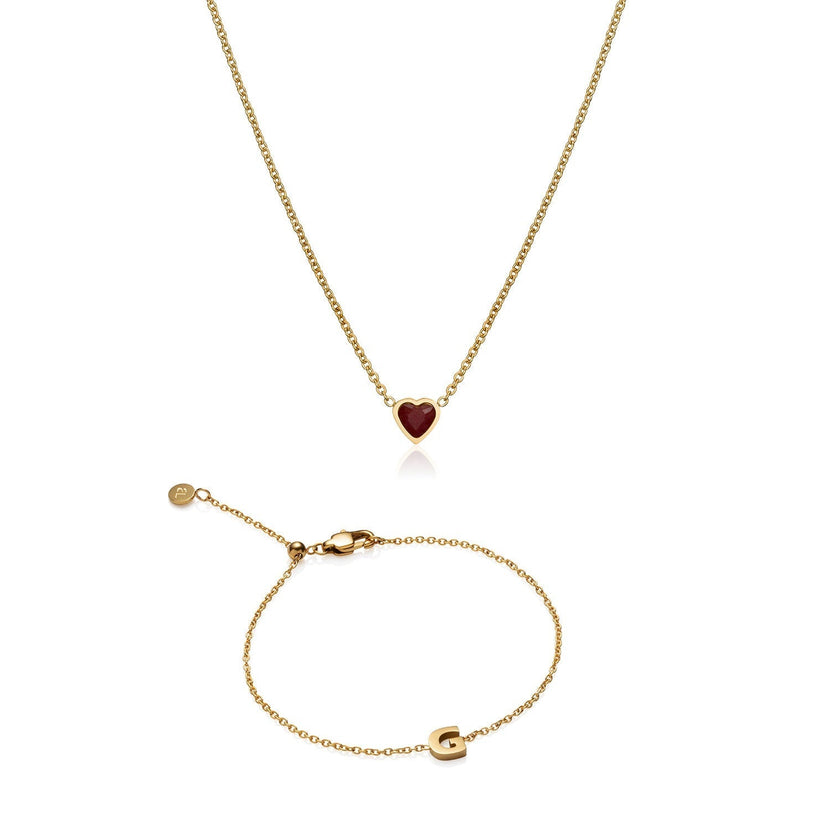 Mini Heart Birthstone & Initial Bundle (Gold)