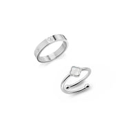 Crystal Heart & Pearl Clover Ring Bundle (Silver)