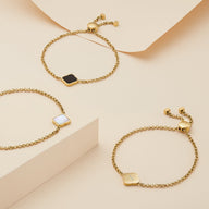 Black Enamel Clover Bracelet (Gold)