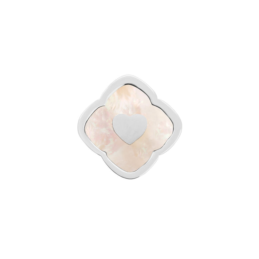 Rosette Pearl Clover Charms (Silver) - Heart