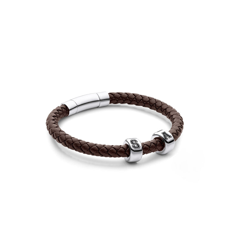 Men's Brown Bonded Leather Bracelet (Silver)