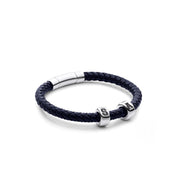 Men's Navy Bonded Leather Bracelet (Silver)