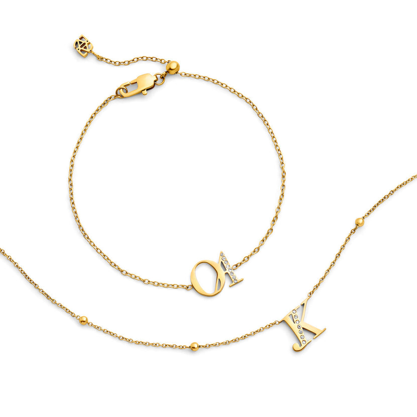 Double Initial Crystal Bracelet (Gold)