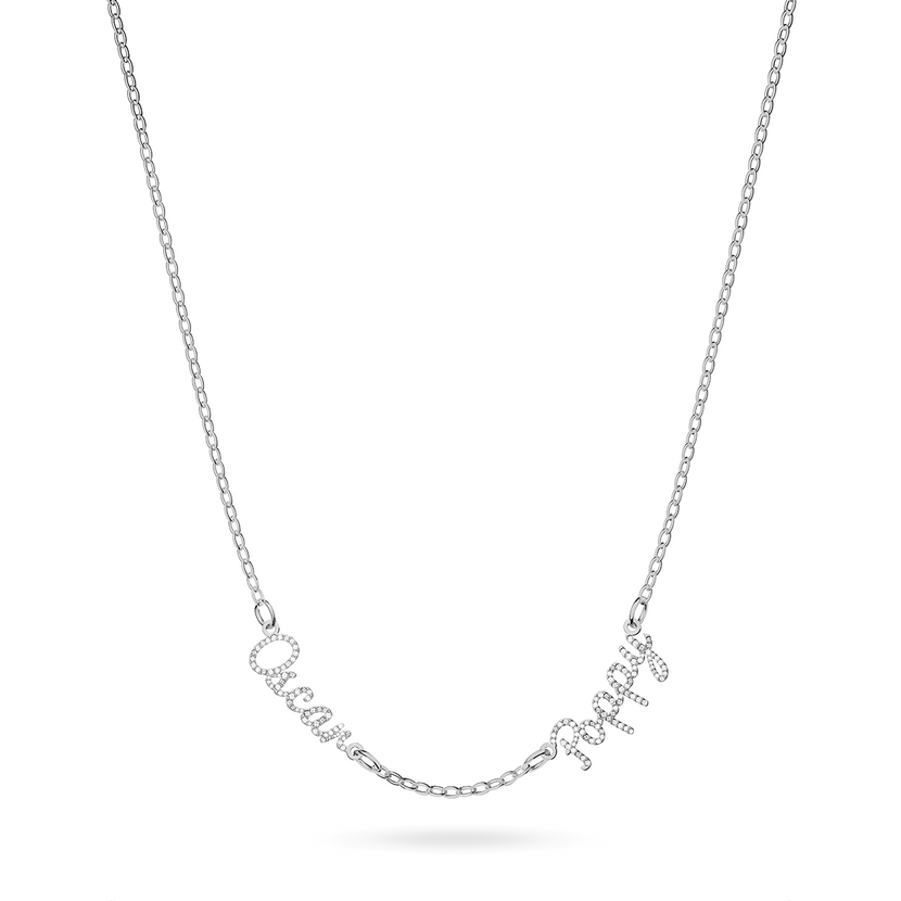 Multi Crystal Cursive Name Necklace (Silver)