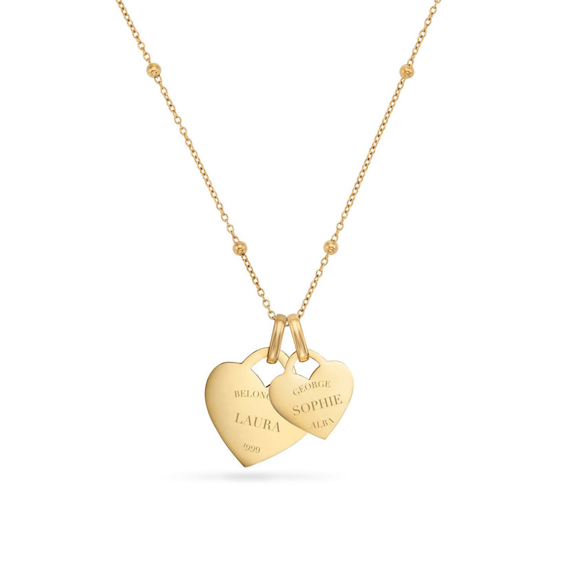 Double Heart Token Necklace (Gold)