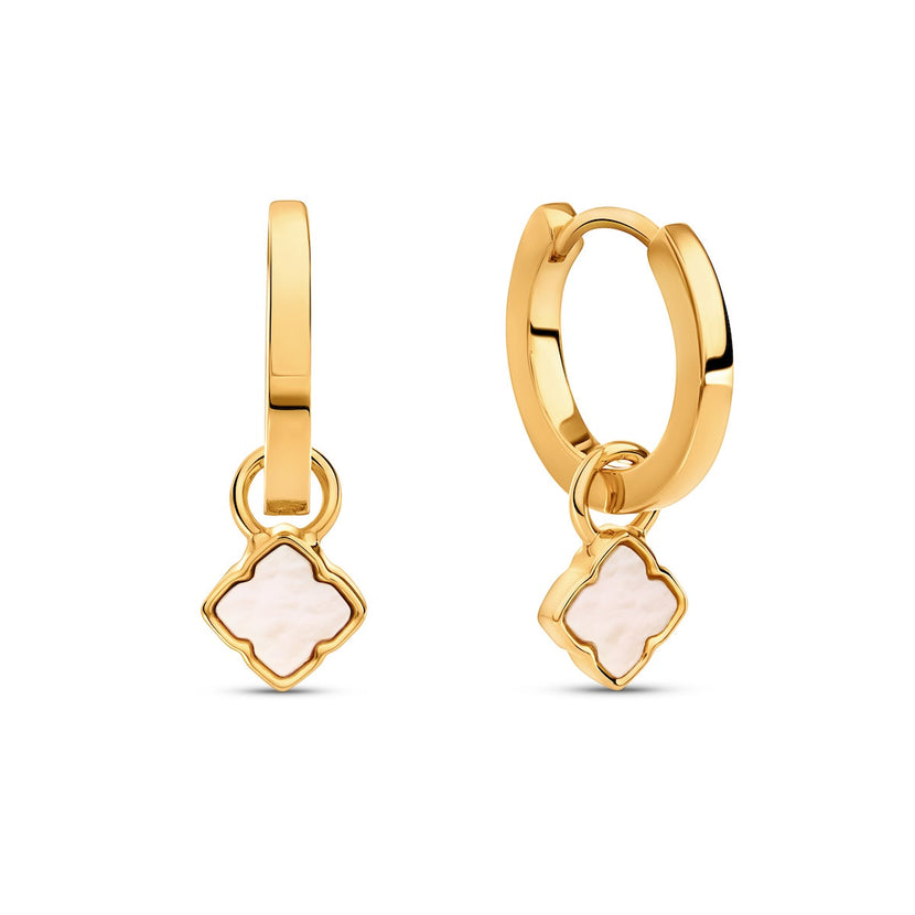Fine Mini Pearl Clover Huggie Earrings (Gold)