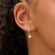 Fine Mini Pearl Clover Huggie Earrings (Gold)
