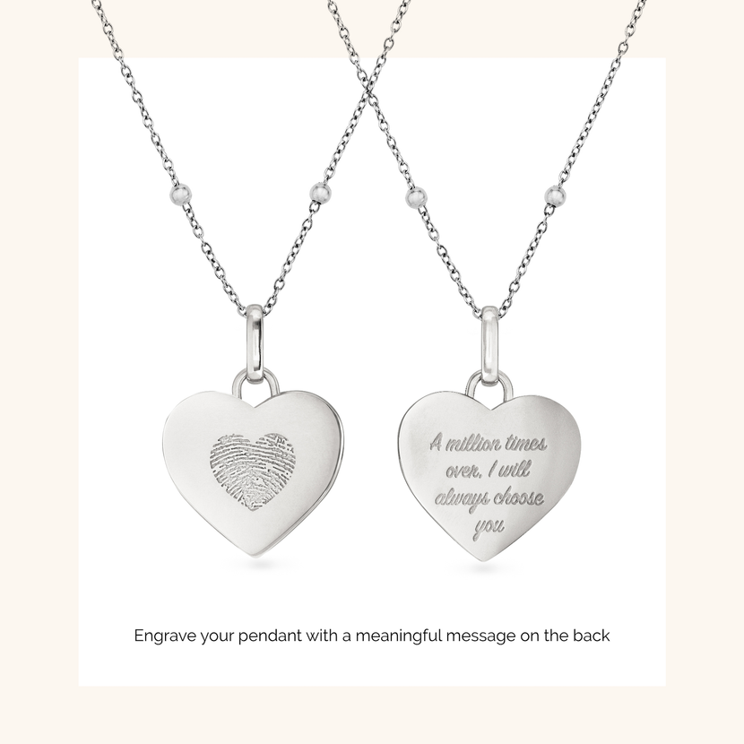 Uniquely Yours Fingerprint Heart Pendant (Silver)