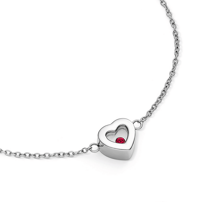Floating Birthstone Heart Bracelet (Silver)