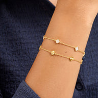 Fine Mini Pearl & Fluted Clover Bracelet Set (Gold)