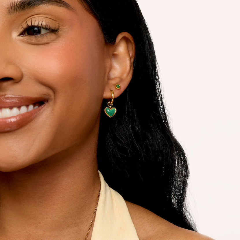 Green Quartz Huggie Earrings Set (Gold)