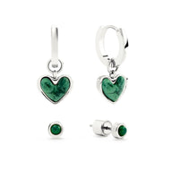 Green Quartz Huggie Earrings Set (Silver)