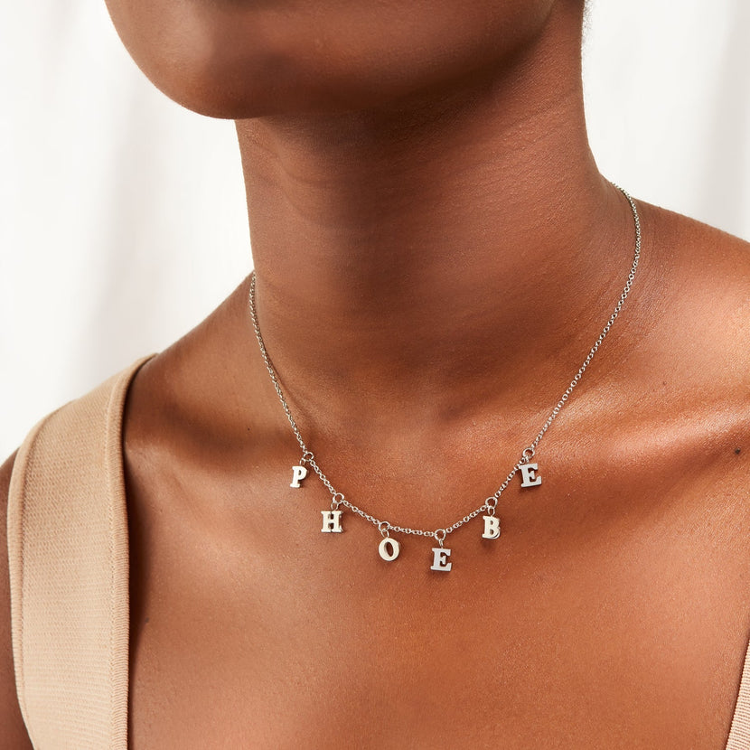 Mini Hanging Letter Name Necklace (Silver)