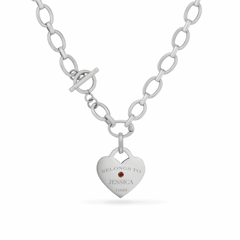 Heart Token Oval Necklace (Silver)