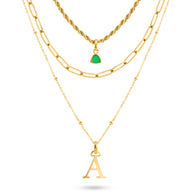 Initial & Droplet Birthstone Layered Necklace Set (Gold)