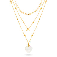 Mini Letter & Heart Birthstone Layered Necklace Set (Gold)