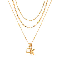 Mini Molten Initial & Moonstone Charm Layered Necklace Set (Gold)