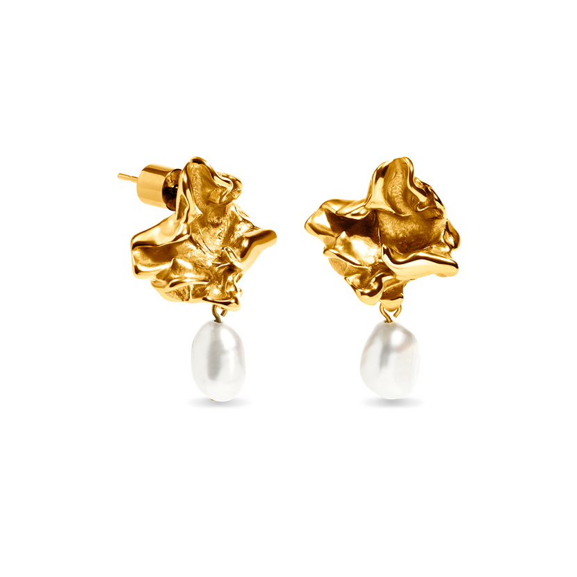 Molten Pearl Drop Earrings (Gold)
