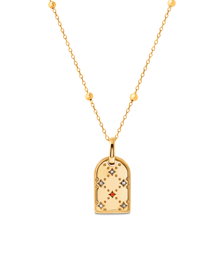 Mini Monogram Birthstone Tag Necklace (Gold)
