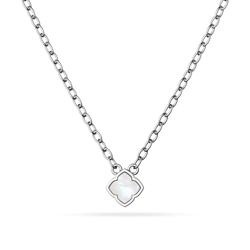 Mini Pearl Clover Necklace (Silver)