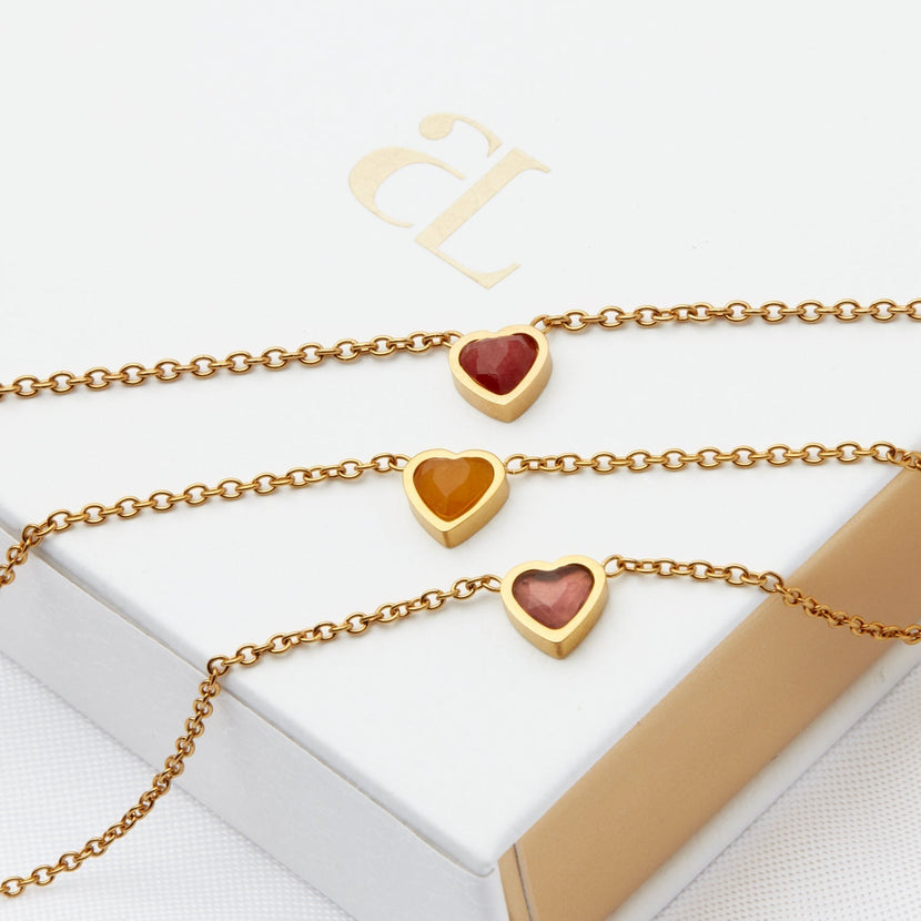 Mini Heart Birthstone & Initial Bracelet Bundle (Gold)