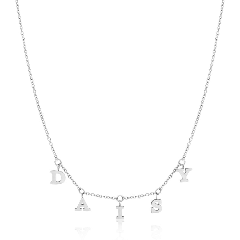 Mini Hanging Letter Name Necklace (Silver)